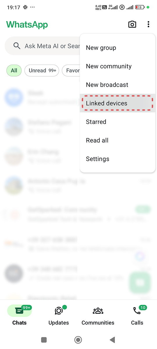 Opening the Linked devices menu in WhatsApp