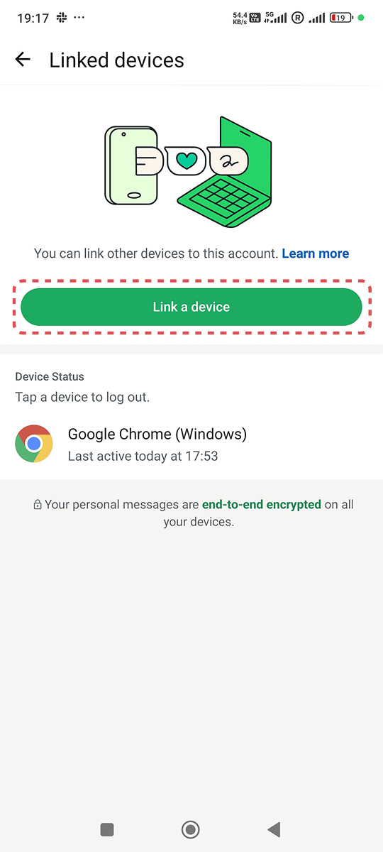 Selecting link a device in WhatsApp